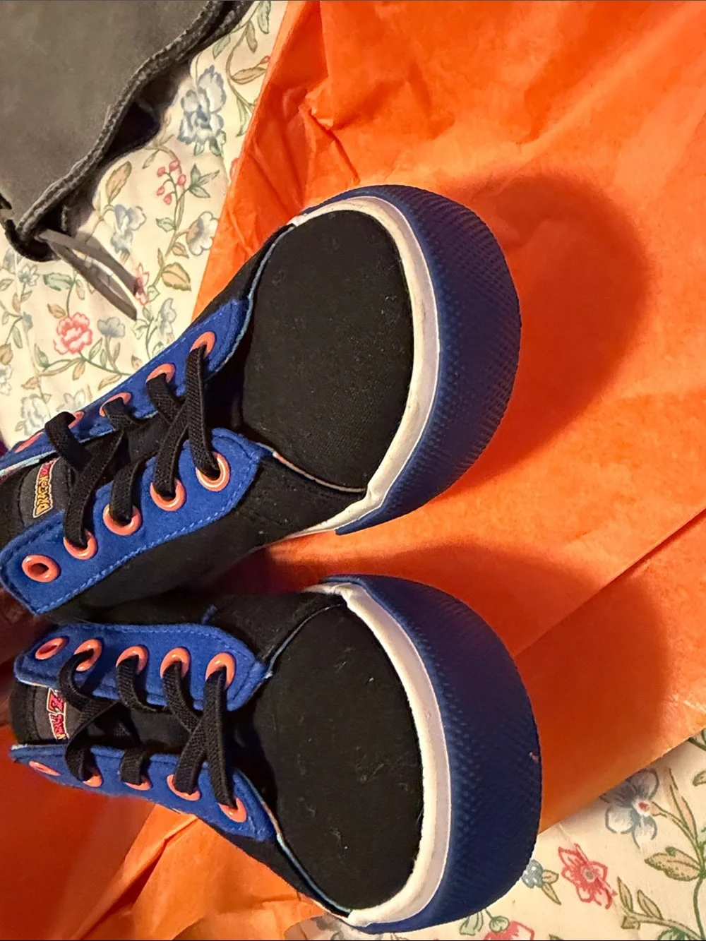 Kids Black & Blue Canvas Sneakers with Orange Accents